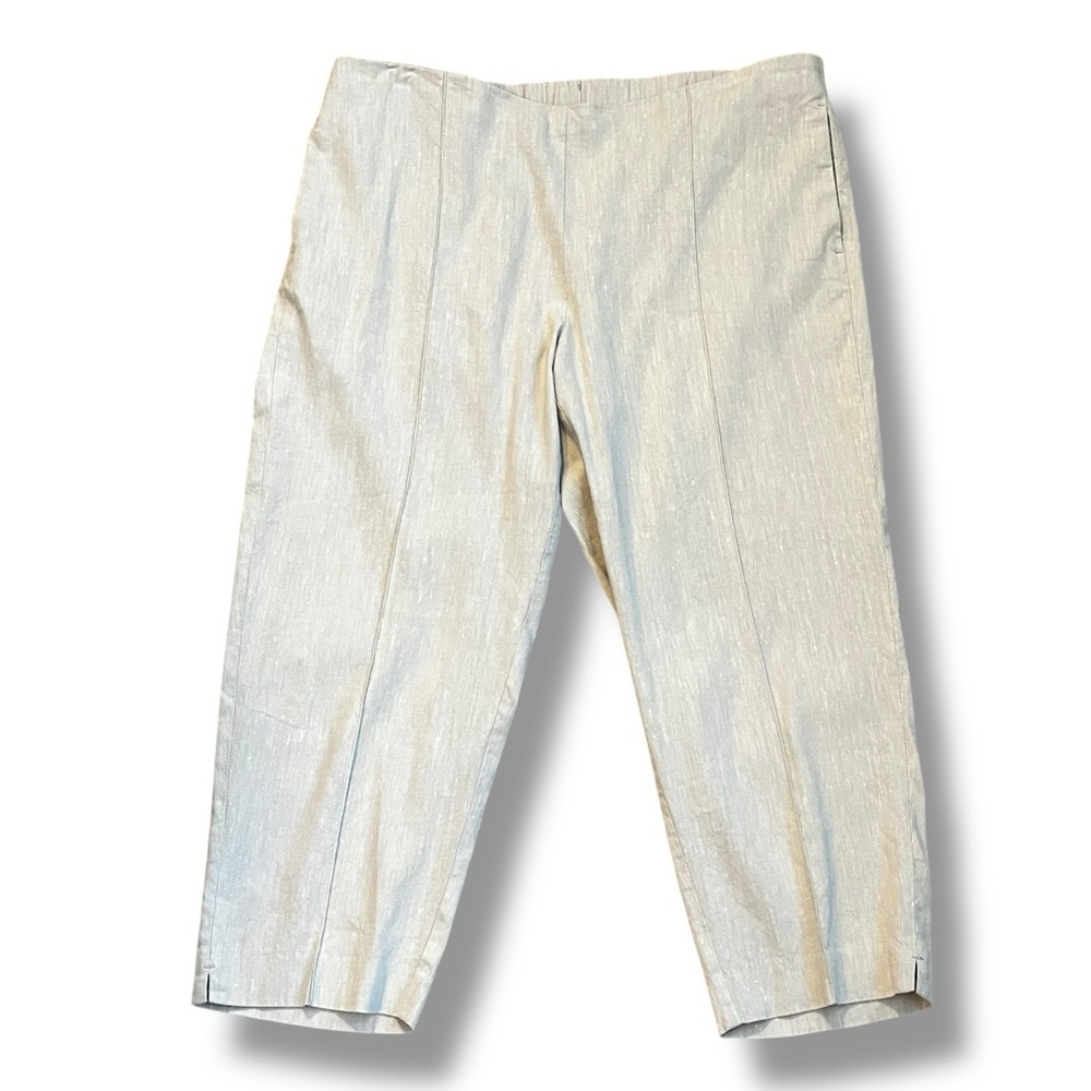 J Jill Crop Pants Linen Stretch Pull On Elastic Waist Pockets Beige Medium Petit